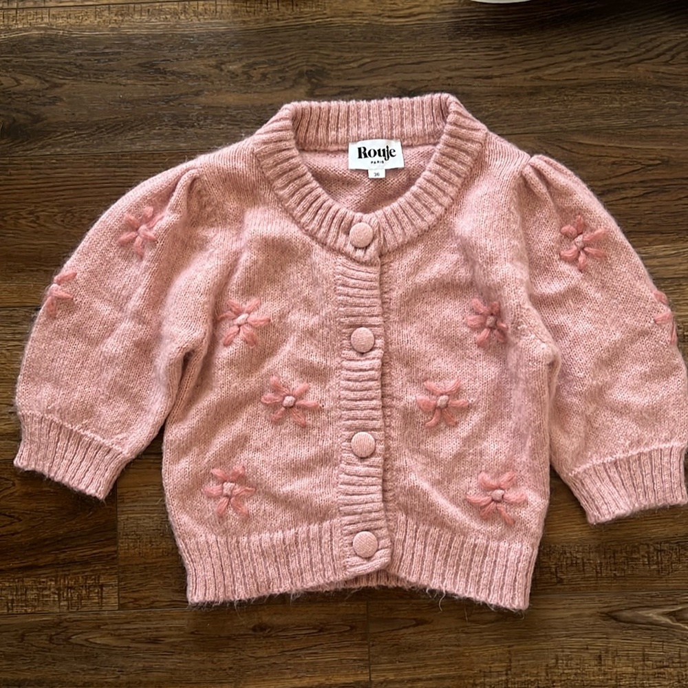 NWOT Rouje Pink Flower Soft Knit Cardigan